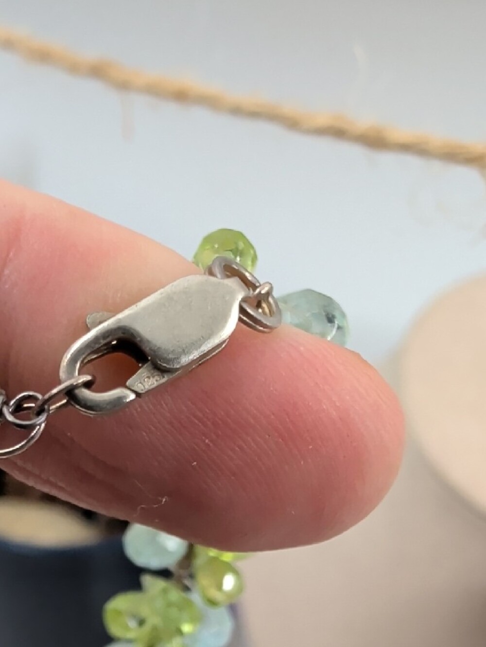 Ross-Simons 925 Sterling Silver Peridot Aquamarine Cluster Necklace 16" - Picture 8 of 17